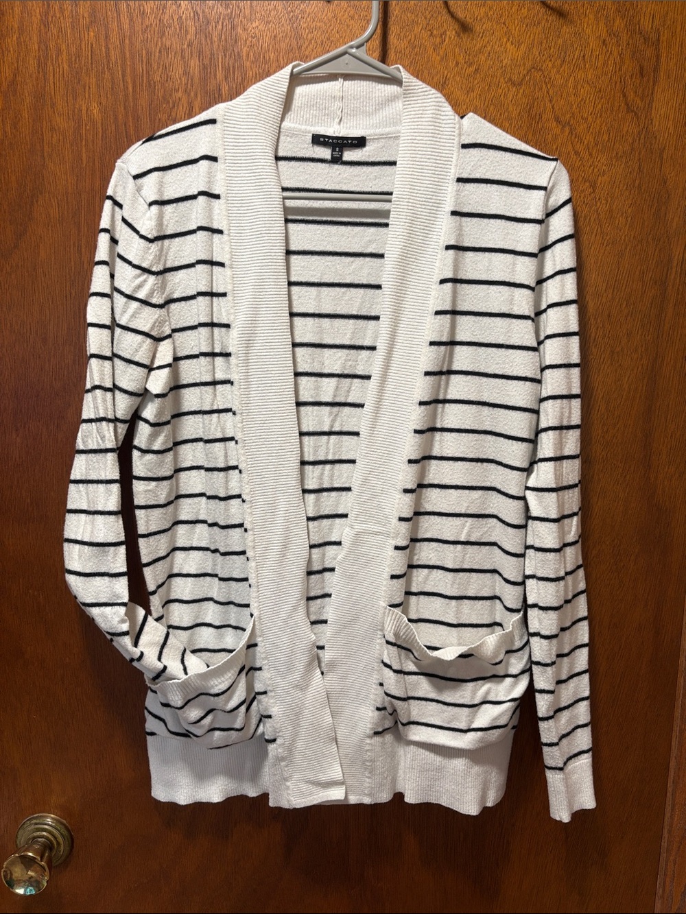Staccato Cream and Black Striped Open-Front Cardigan